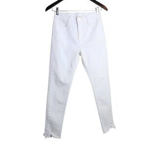 Oak + Fort Frayed Raw Hem Bottoms White Mid Rise Skinny Jeans Size Small